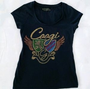 Coogi Womens  Shirt Black Multicolored Rhinestone